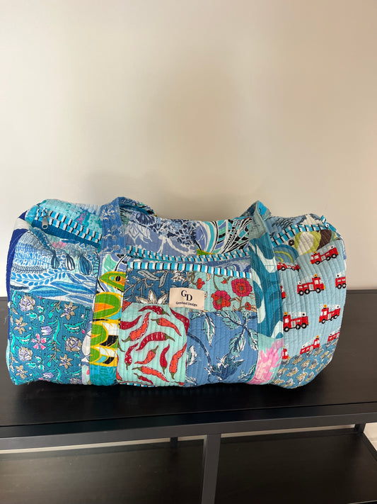 Quilttaske, blå patchwork